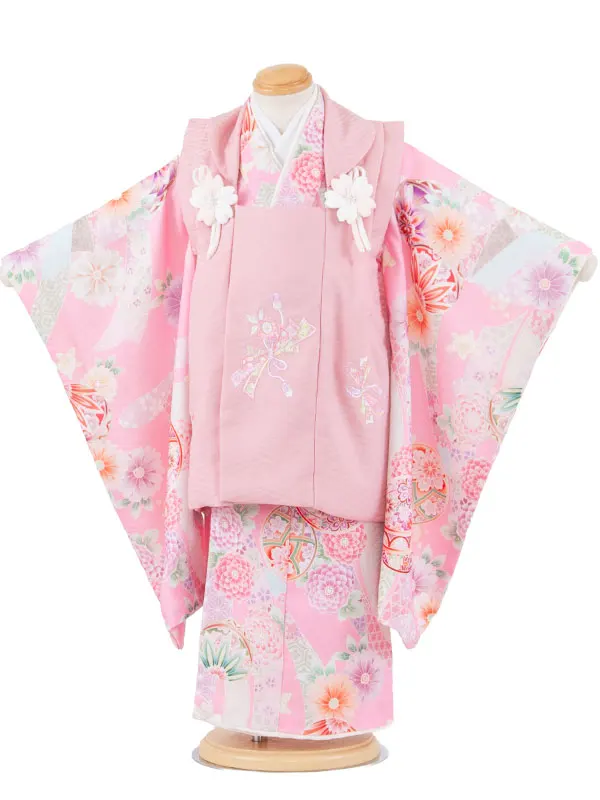 七五三レンタル （3歳女児被布）3635 式部浪漫 ピンク×ピンク 鞠