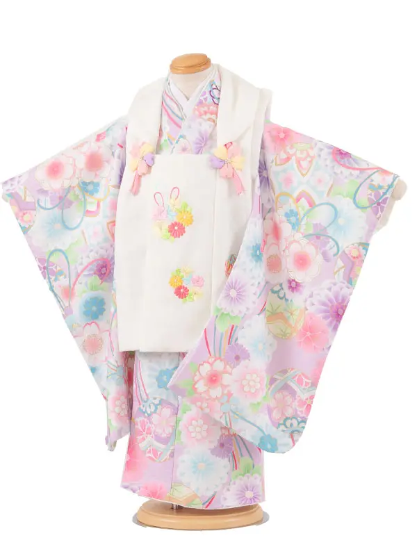 七五三レンタル （3歳女児被布）3636 式部浪漫 アイボリー×藤色 菊鞠