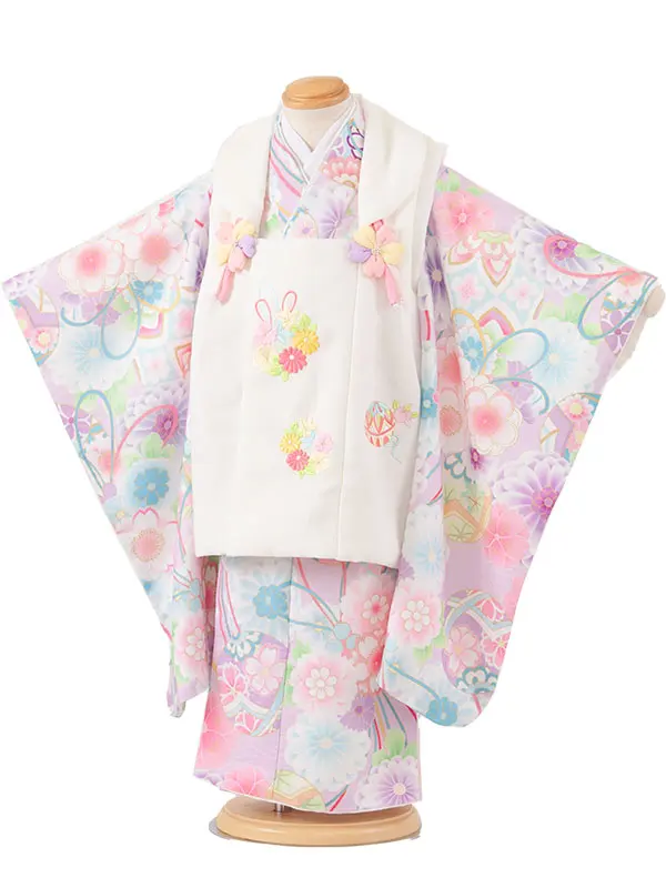 七五三レンタル （3歳女児被布）3636 式部浪漫 アイボリー×藤色 菊鞠