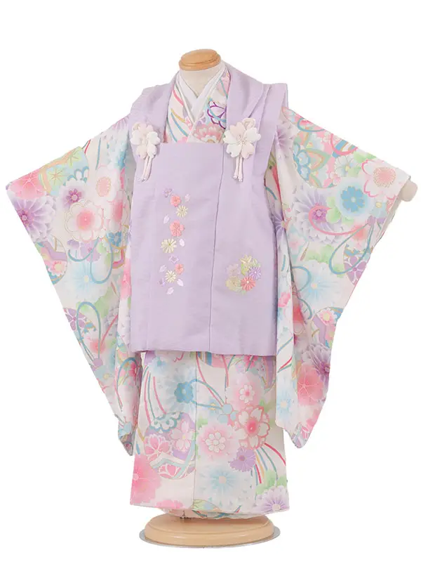 七五三レンタル （3歳女児被布）3638 式部浪漫 藤色×アイボリー 桜刺繍