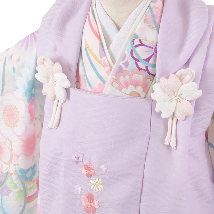 七五三レンタル （3歳女児被布）3638 式部浪漫 藤色×アイボリー 桜刺繍
