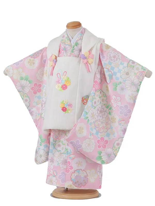 七五三レンタル （3歳女児被布）3639 式部浪漫 アイボリー×ピンク