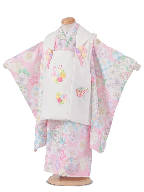 七五三レンタル （3歳女児被布）3639 式部浪漫 アイボリー×ピンク