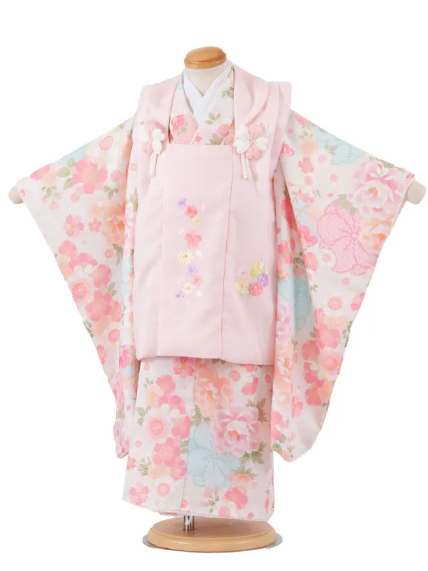 七五三レンタル （3歳女児被布）3641 式部浪漫 ピンク×アイボリー 桜刺?