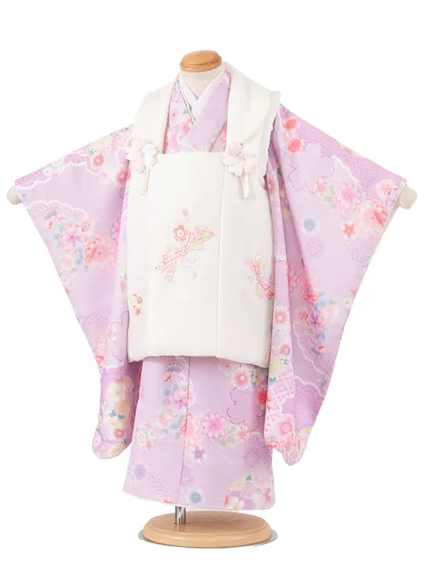 七五三レンタル （3歳女児被布）3642 式部浪漫 アイボリー×ラベンダー