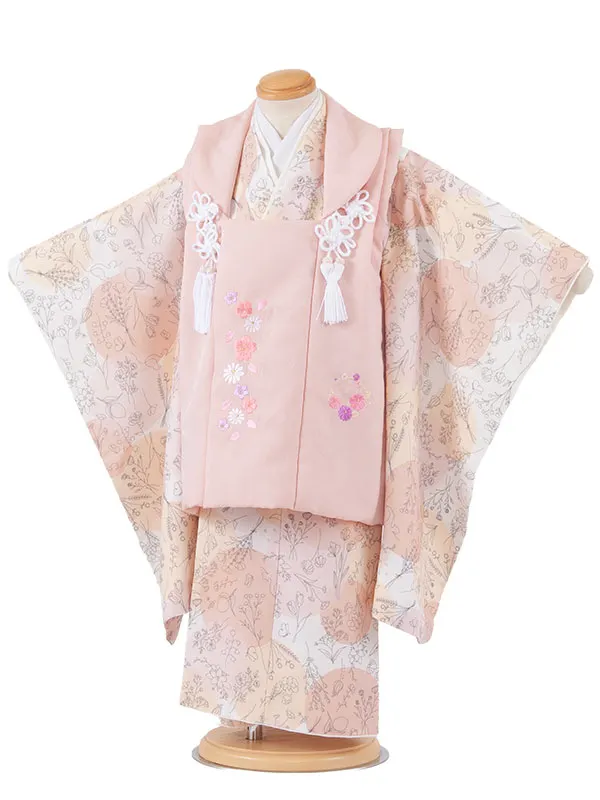 七五三レンタル （3歳女児被布）3644 式部浪漫 コーラルピンク×白 桜刺繍