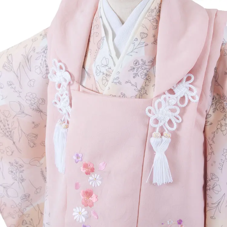 七五三レンタル （3歳女児被布）3644 式部浪漫 コーラルピンク×白 桜刺繍