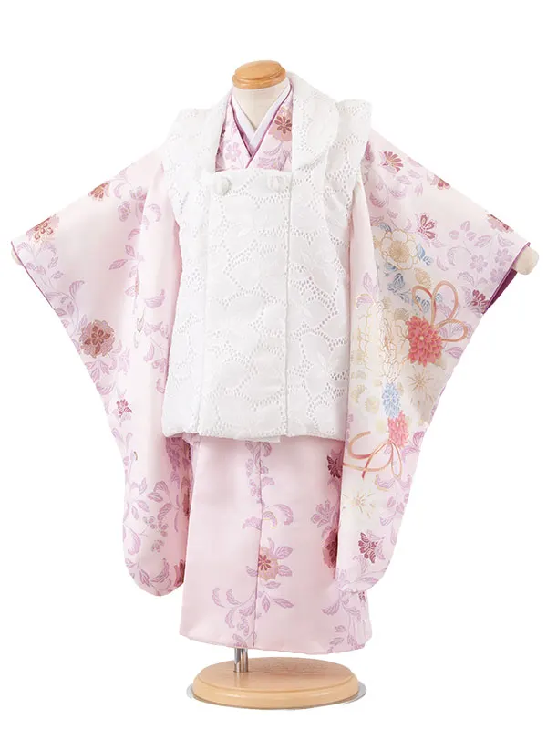 七五三レンタル （3歳女児被布）3645 白×ピンク 花束