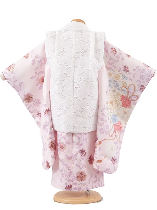 七五三レンタル （3歳女児被布）3645 白×ピンク 花束