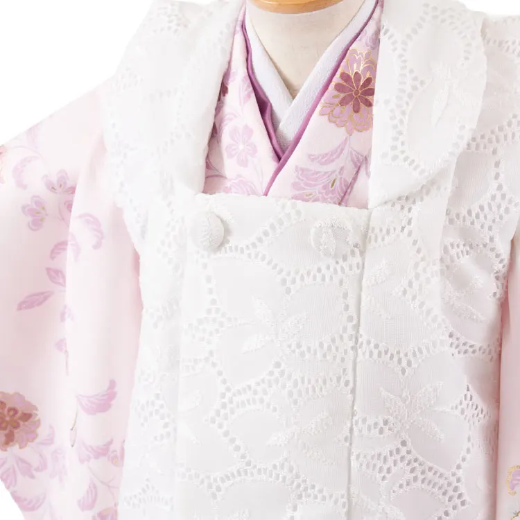 七五三レンタル （3歳女児被布）3645 白×ピンク 花束