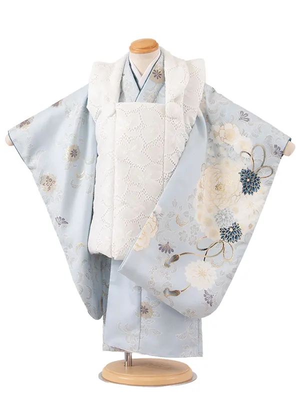 七五三レンタル （3歳女児被布）3646 白×空色 花束