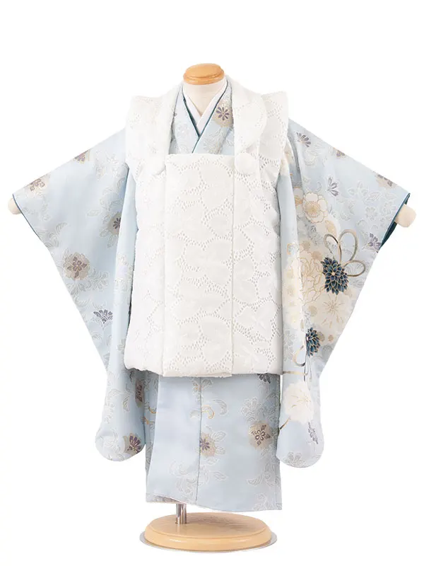 七五三レンタル （3歳女児被布）3646 白×空色 花束