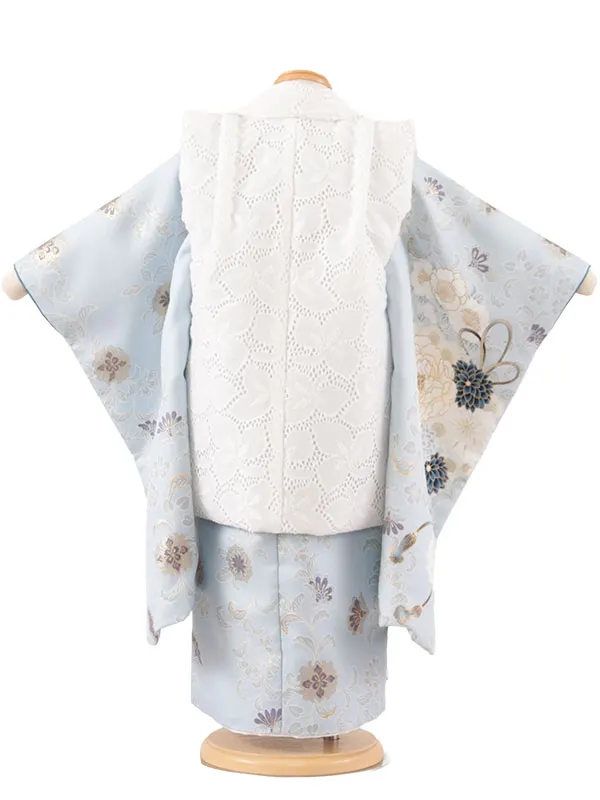 七五三レンタル （3歳女児被布）3646 白×空色 花束