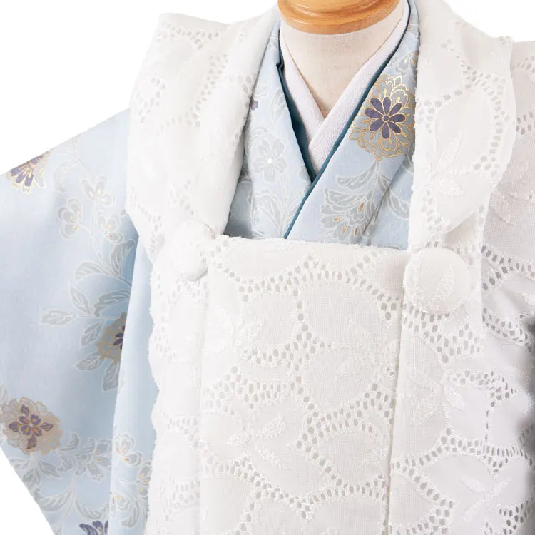 七五三レンタル （3歳女児被布）3646 白×空色 花束