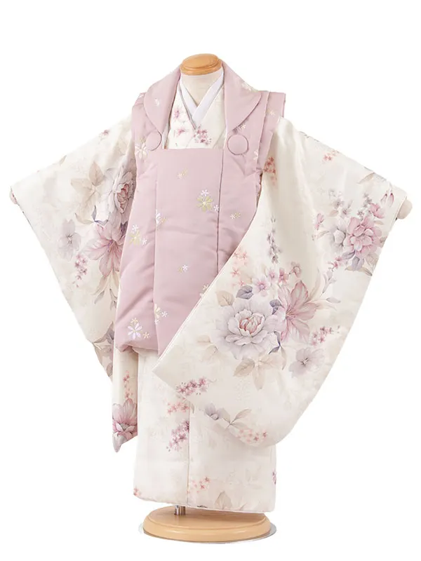 七五三レンタル （3歳女児被布）3647 ピンク×アイボリー 牡丹