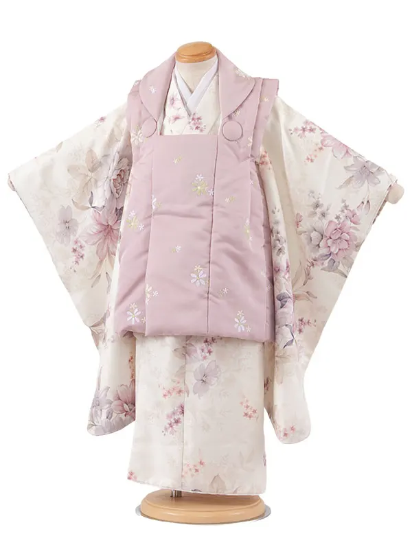 七五三レンタル （3歳女児被布）3647 ピンク×アイボリー 牡丹