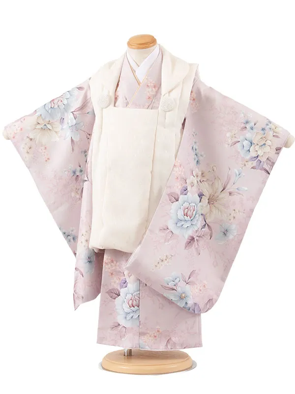 七五三レンタル （3歳女児被布）3649 アイボリー×くすみピンク 牡丹