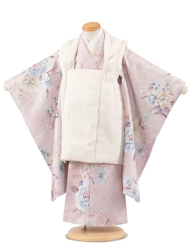 七五三レンタル （3歳女児被布）3649 アイボリー×くすみピンク 牡丹