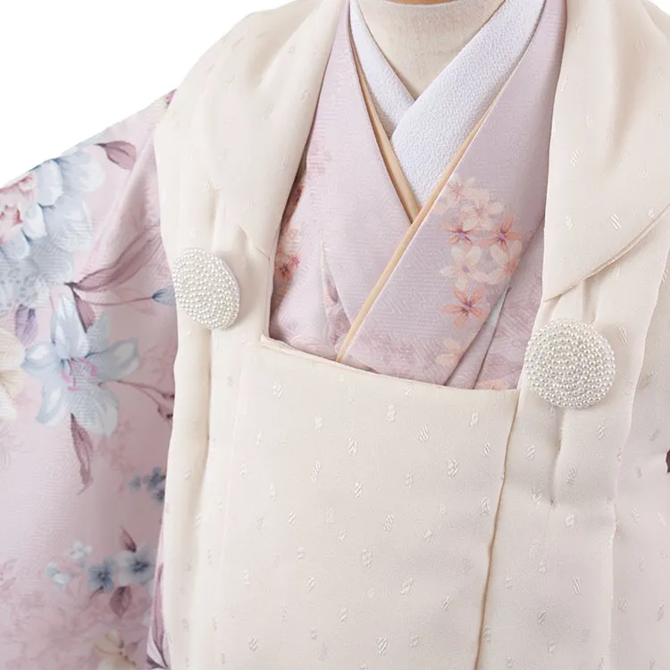 七五三レンタル （3歳女児被布）3649 アイボリー×くすみピンク 牡丹