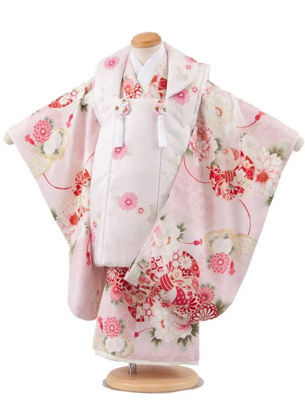 七五三レンタル （3歳女児被布）3650 華徒然 薄ピンク×ピンク 牡丹