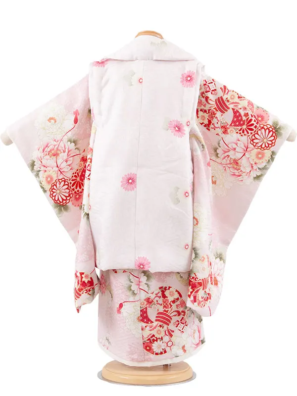 七五三レンタル （3歳女児被布）3650 華徒然 薄ピンク×ピンク 牡丹