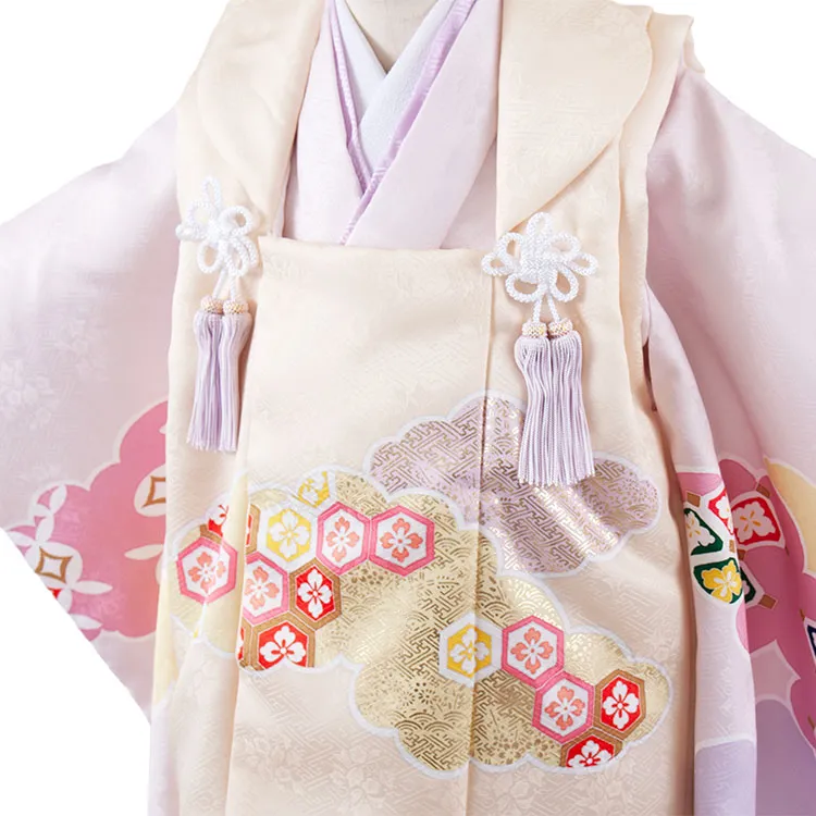 七五三レンタル （3歳女児被布）3653 ライトベージュ×薄ピンク 雲取り