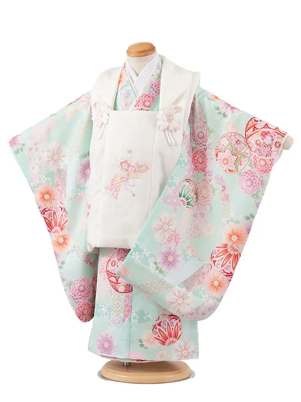 七五三レンタル （3歳女児被布）3659 式部浪漫 アイボリー×ヒワ色 束ね熨斗