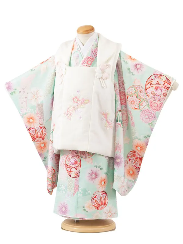 七五三レンタル （3歳女児被布）3659 式部浪漫 アイボリー×ヒワ色 束ね熨斗