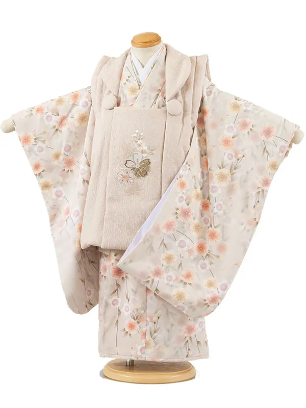 七五三レンタル （3歳女児被布）3664 ベージュ×ライトベージュ 桜
