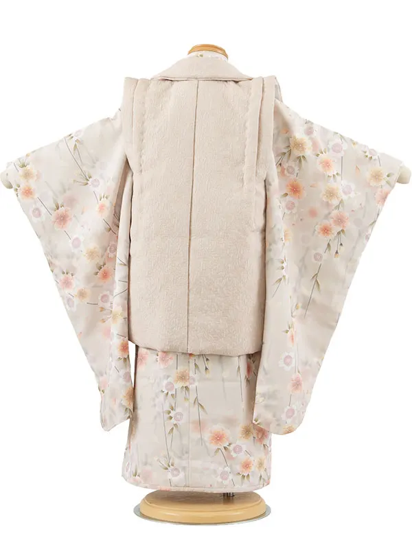 七五三レンタル （3歳女児被布）3664 ベージュ×ライトベージュ 桜
