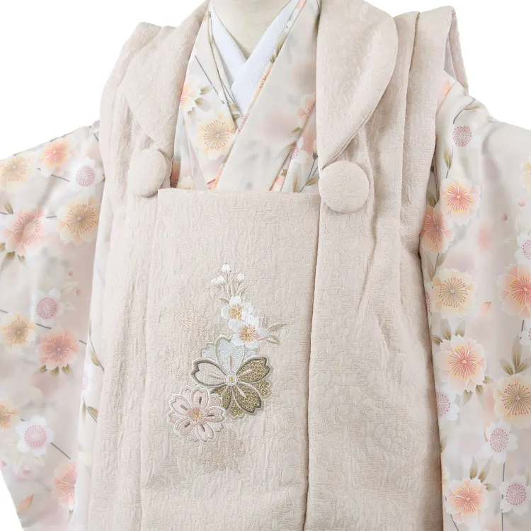 七五三レンタル （3歳女児被布）3664 ベージュ×ライトベージュ 桜
