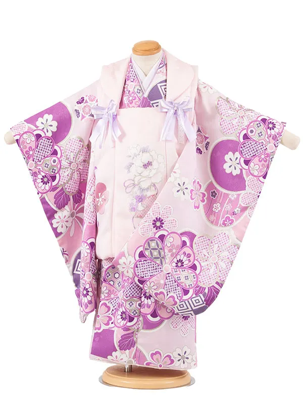 七五三レンタル （3歳女児被布）3667 Shinako ピンク×薄紫 ねじり梅