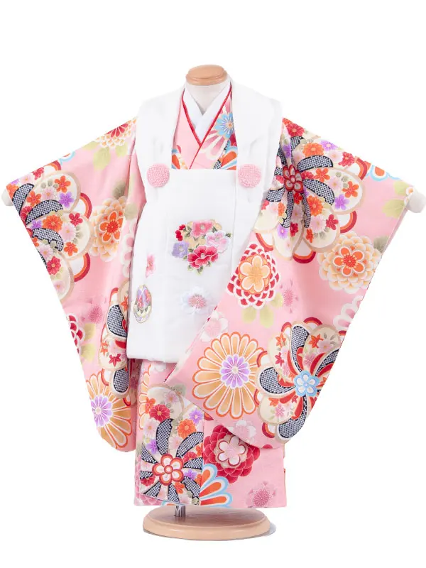七五三レンタル （3歳女児被布）3669 白×ピンク ねじり梅