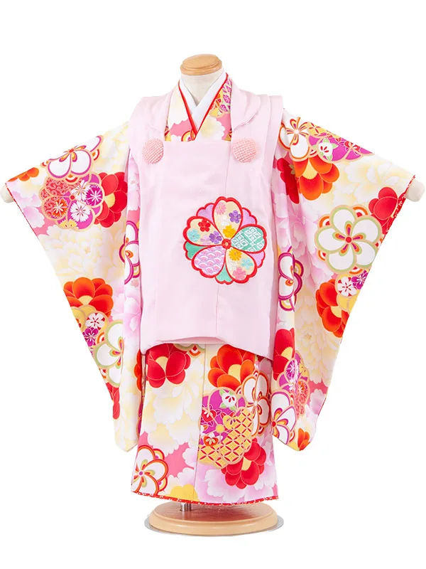 七五三レンタル （3歳女児被布）3673 ピンク 牡丹 ねじり梅