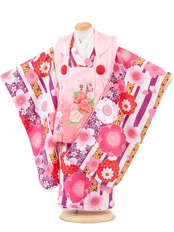 七五三レンタル （3歳女児被布）3674 ピンク×クリーム 梅