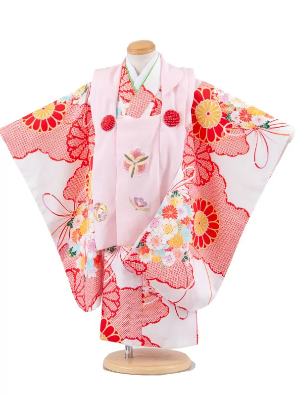 七五三レンタル （3歳女児被布）3677 ピンク×白 古典