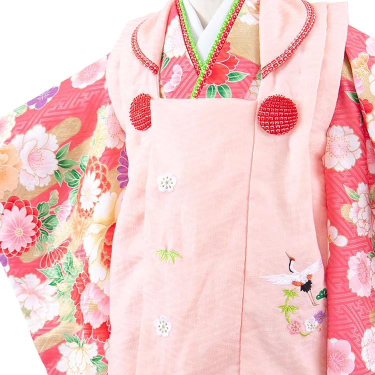 七五三レンタル （3歳女児被布）3678 サーモンピンク×ピンク 牡丹