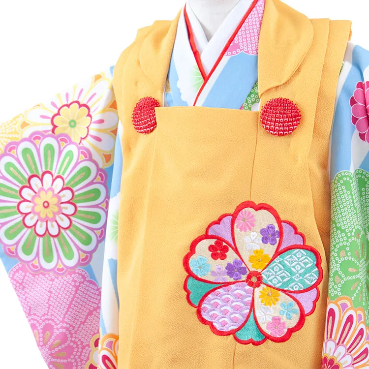 七五三レンタル （3歳女児被布）3679 からし×ブルーストライプ 菊