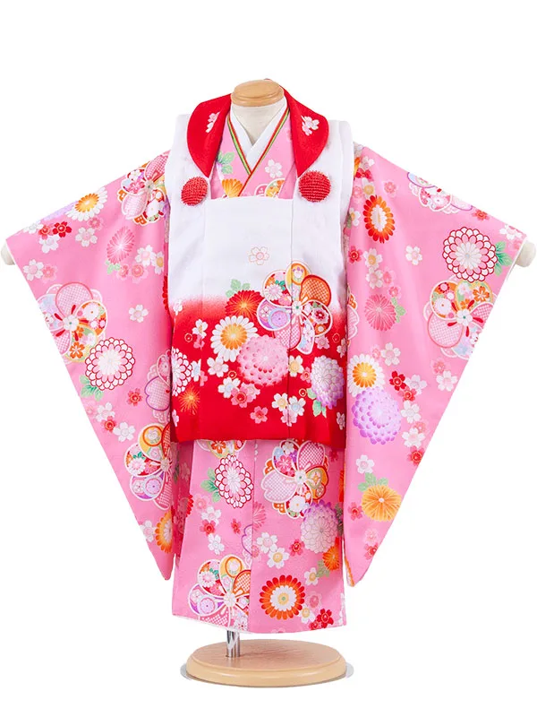 七五三レンタル （3歳女児被布）3683 白×ピンク ねじり梅
