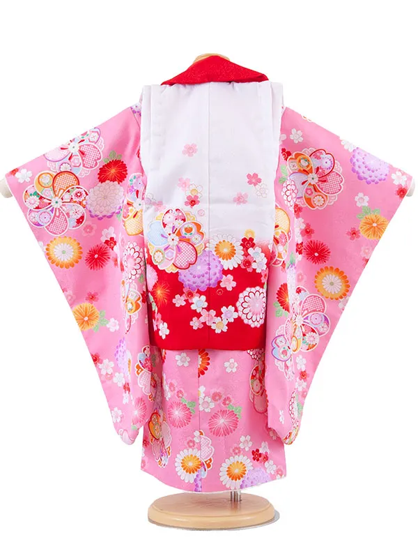 七五三レンタル （3歳女児被布）3683 白×ピンク ねじり梅