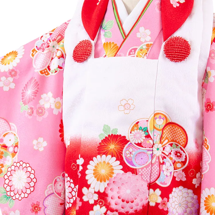 七五三レンタル （3歳女児被布）3683 白×ピンク ねじり梅