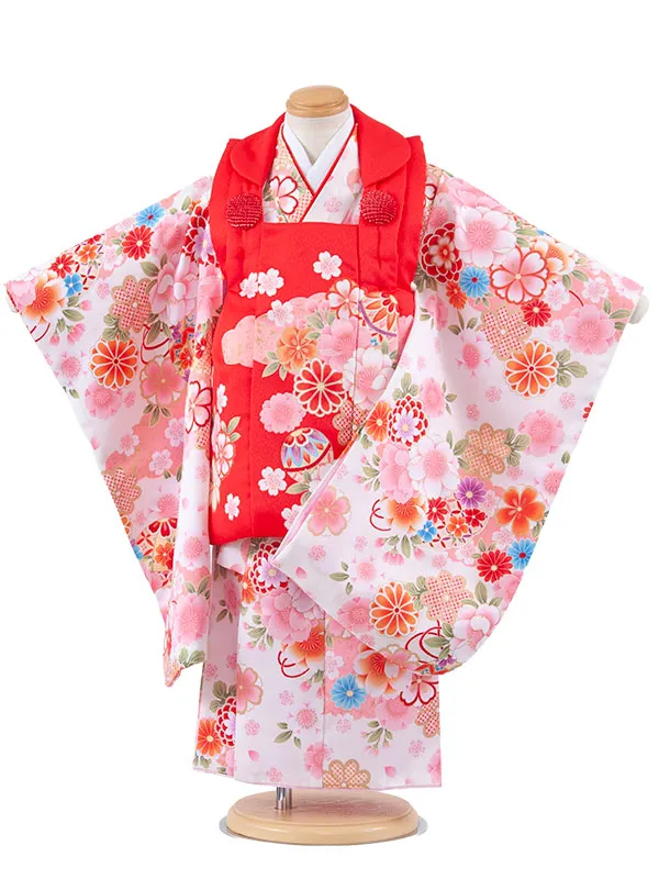 七五三レンタル （3歳女児被布）3686 赤×白 桜