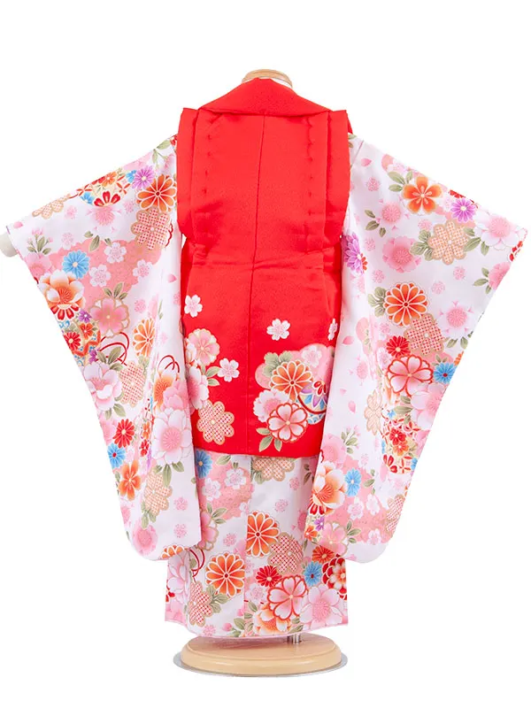 七五三レンタル （3歳女児被布）3686 赤×白 桜