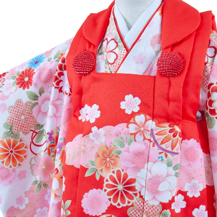 七五三レンタル （3歳女児被布）3686 赤×白 桜