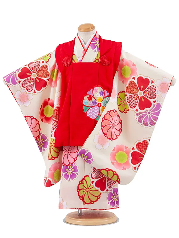 七五三レンタル （3歳女児被布）3688 赤×アイボリー 梅菊