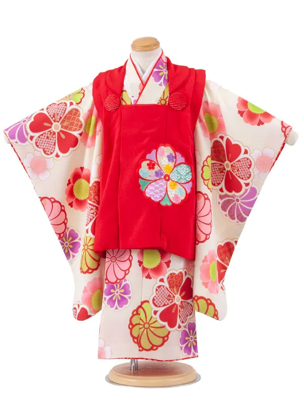 七五三レンタル （3歳女児被布）3688 赤×アイボリー 梅菊