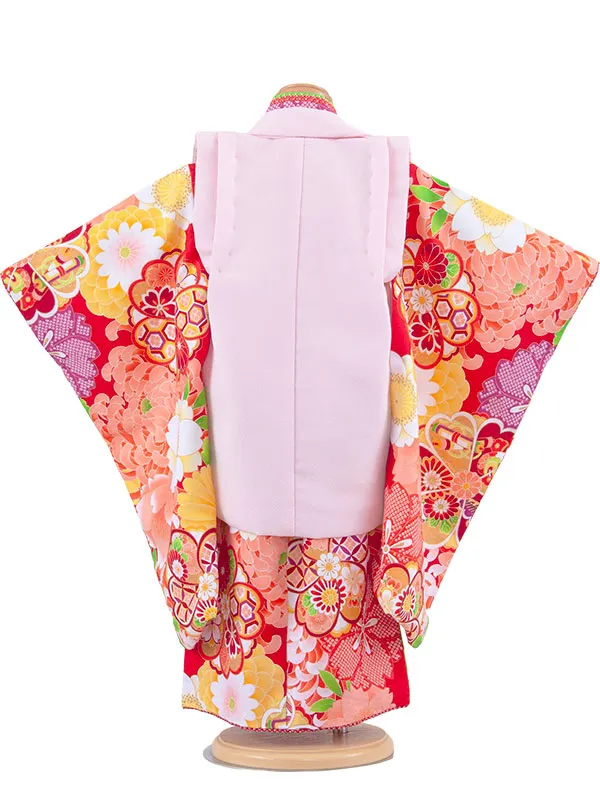 七五三レンタル （3歳女児被布）3690 ピンク×赤 梅 桜