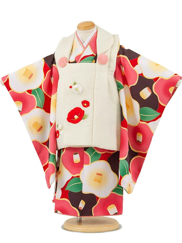 七五三レンタル （3歳女児被布）3694 クリーム×赤地 椿