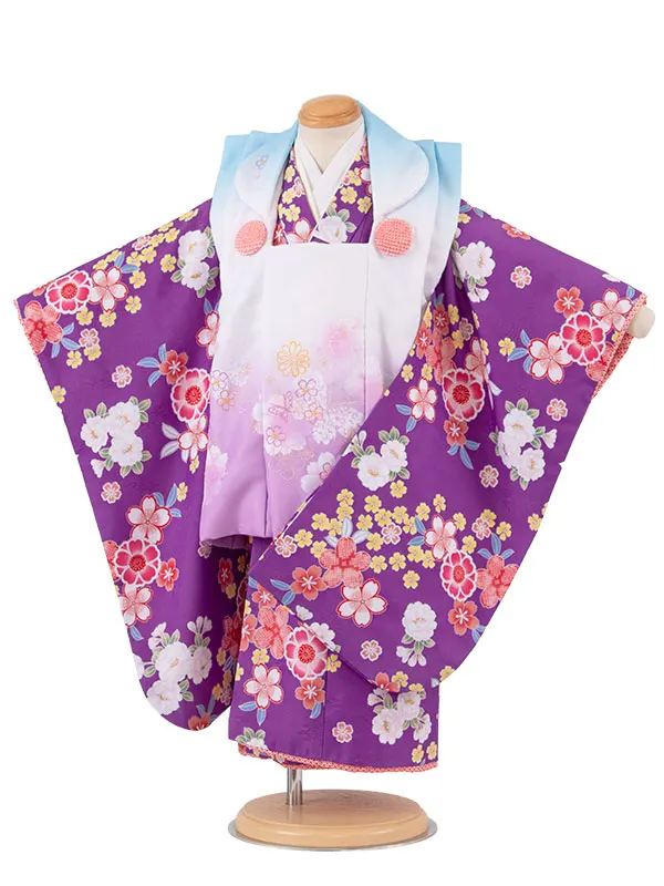 七五三レンタル （3歳女児被布）3697 紫地 桜