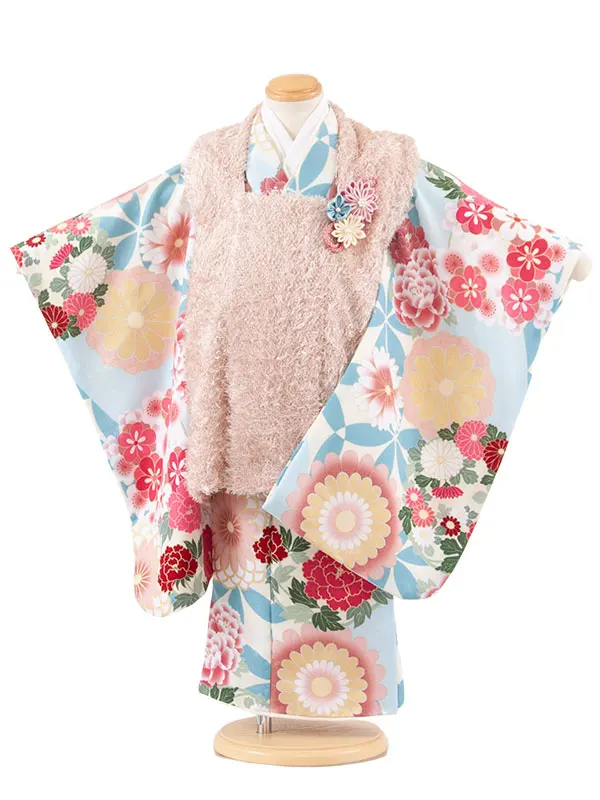 七五三レンタル （3歳女児被布）3701 ラフィネココ くすみピンク×空色